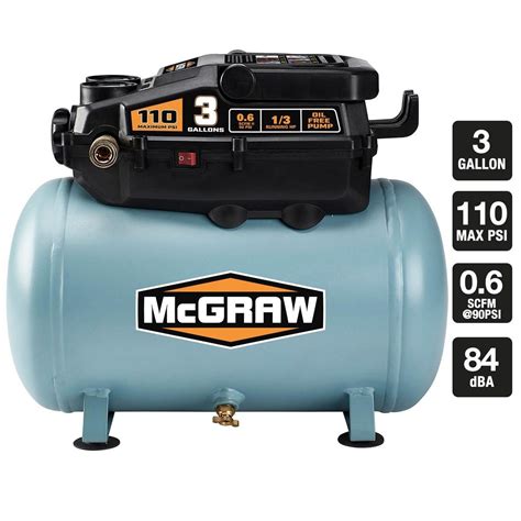 McGraw 3 Gallon 110 PSI 13 HP Air Compressor Roofing Garage Hotdog. . Mcgraw 3 gallon air compressor